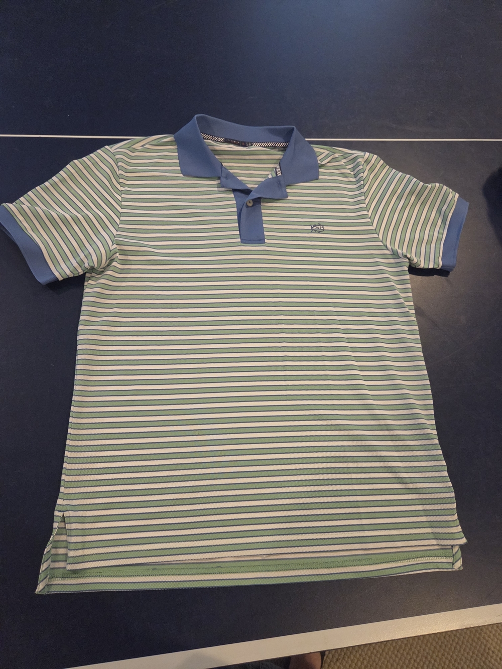 Men's Small Southern Tide Blue Collar Green Blue & White Striped Polo